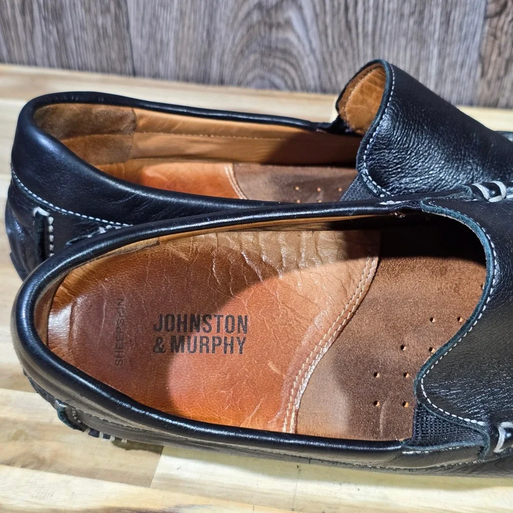 Johnston & Murphy McGuffey Loafer Black Leather Sheepskin Slip On Size 11 M Men‎